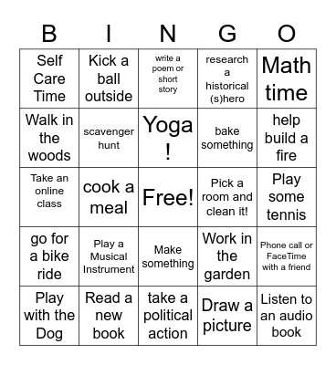 Summer Time Activities Bingo Card