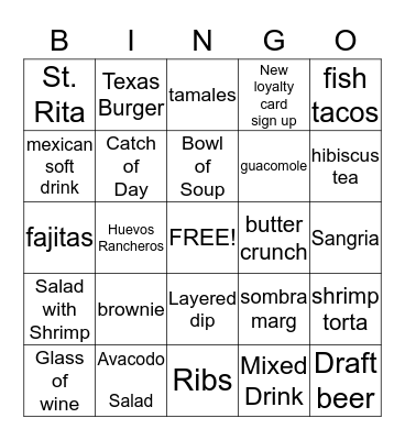 Sombra Lunch Bingo Card