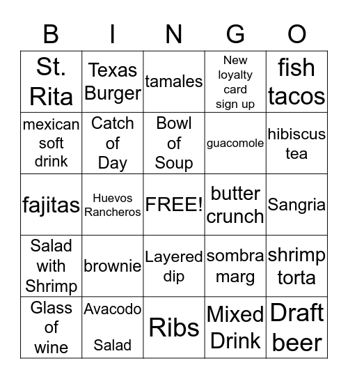 Sombra Lunch Bingo Card