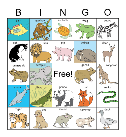 Animal Bingo Card