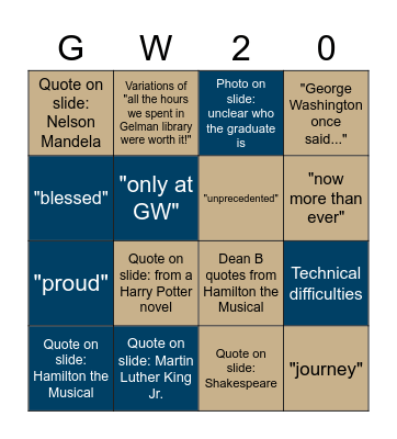 Graduation Bingo Card