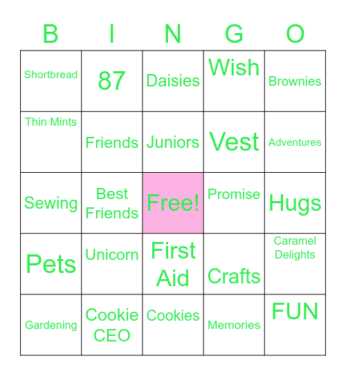 TROOP #30087 Bingo Card