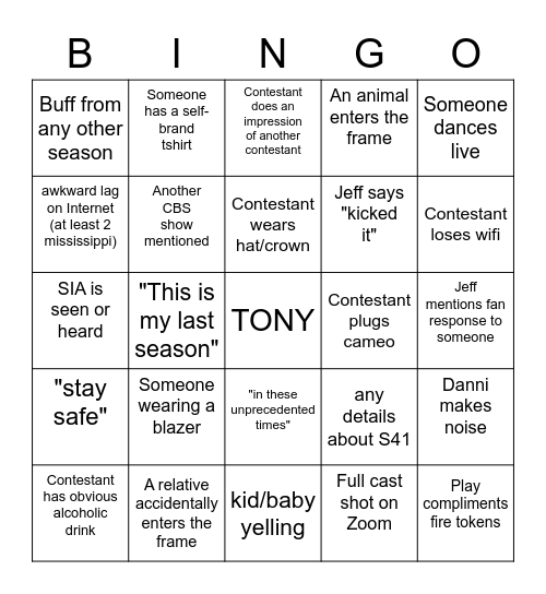 Survivor finale bingo Card