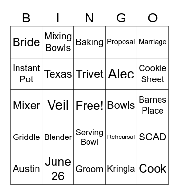 Kelsey's Zoom Bridal Shower BINGO! Bingo Card