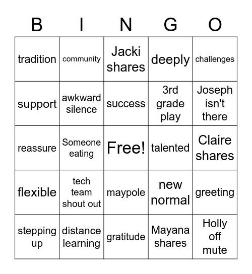 Faculty Meeting Bingo Card