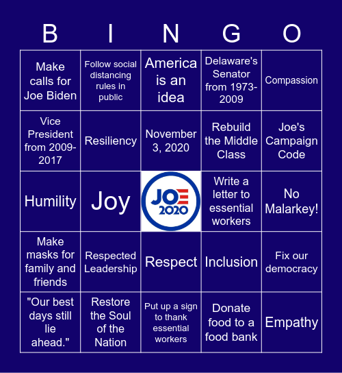 Bingo for Biden! Bingo Card