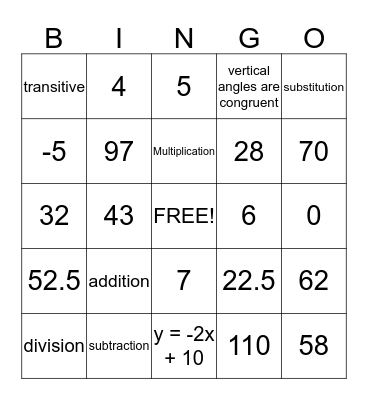 Chapter 2 Geometry Bingo Card