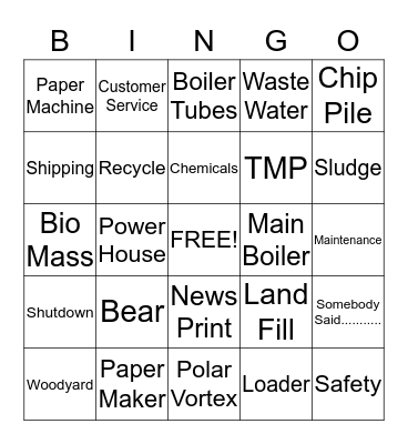 Bear Island Bingo Card