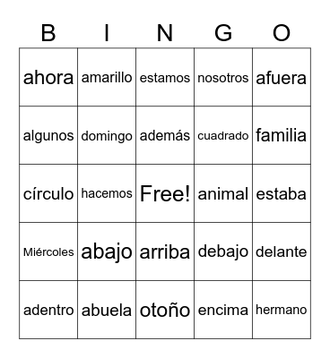 POWER WORDS Bingo Card