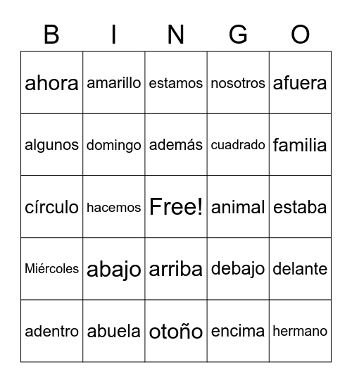 POWER WORDS Bingo Card