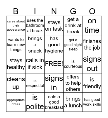 A GOOD WORKER Bingo Card