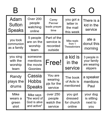 Suburban Kids Bingo Card