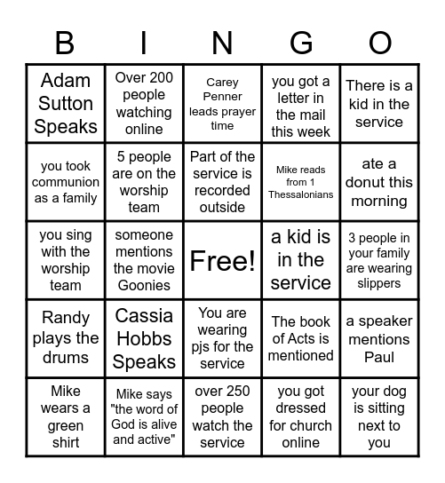 Suburban Kids Bingo Card