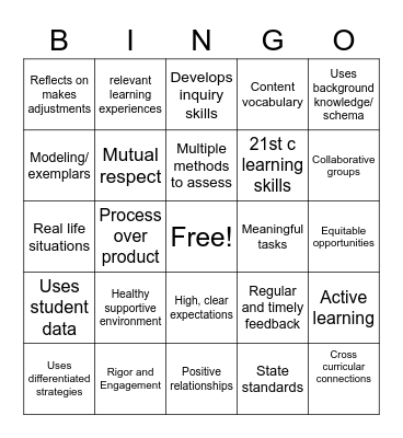 Highly Effective Teaching and Learning Bingo Card