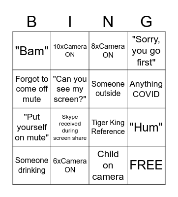Tyler Team Meeting Bingo Card