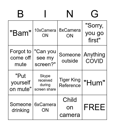 Tyler Team Meeting Bingo Card