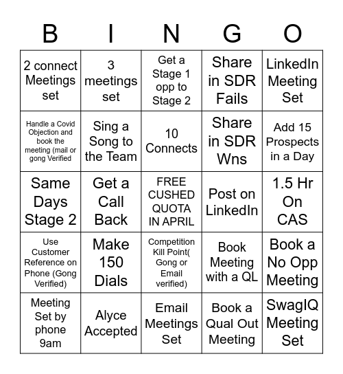 SDR Bingo Card