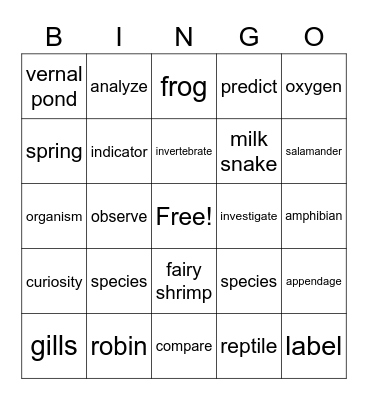 Science for 3W Bingo Card