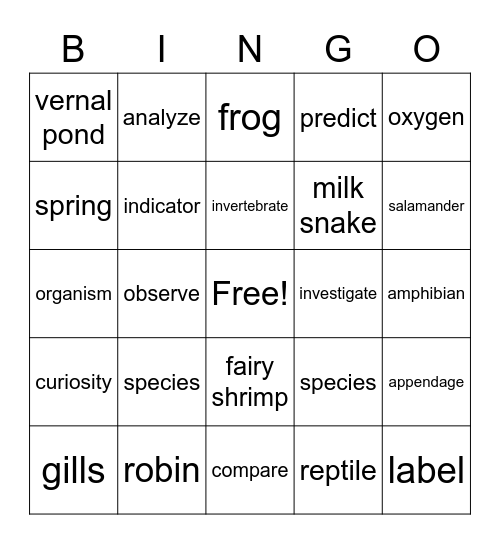 Science for 3W Bingo Card