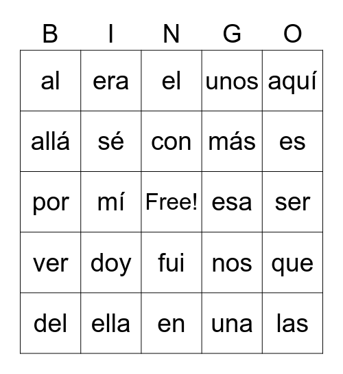 POWER WORDS Bingo Card