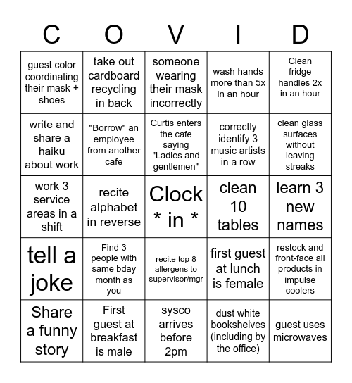 Big 'Rona Bingo Card