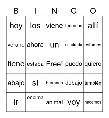 POWER WORDS Bingo Card