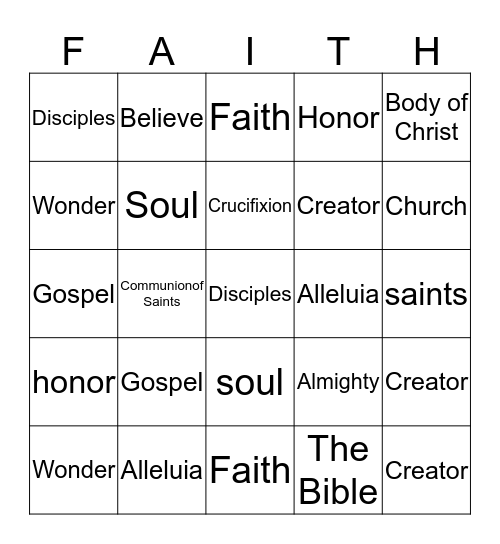 Faith Words Bingo Card