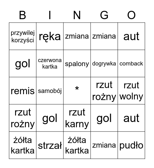 Piłka nożna Bingo Card
