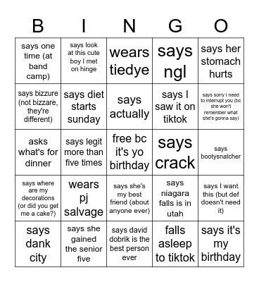 Rebi's Birthday Bingo Card