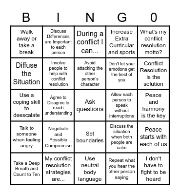 Conflict Resolution Bingo Card