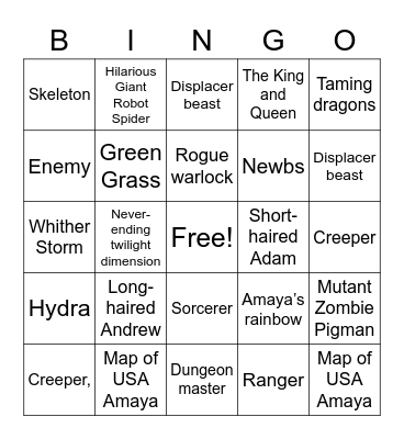 Jackson School Bingo Dnd & Minecraft Bingo Card