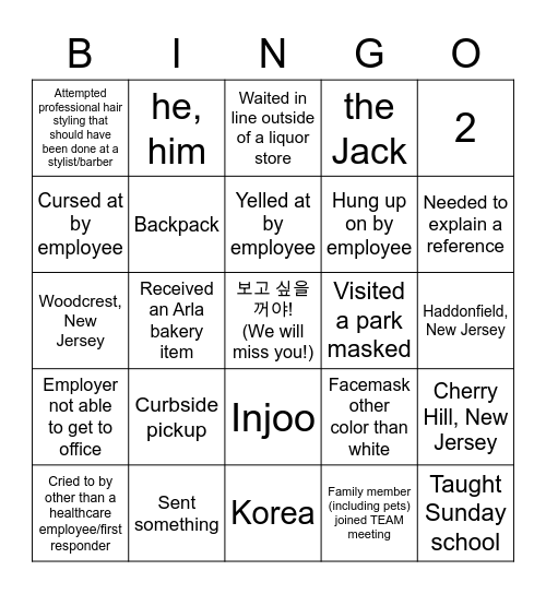 Goodbye Young! Bingo Card