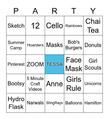 Tessa's Quarantine Birthday Bingo Card