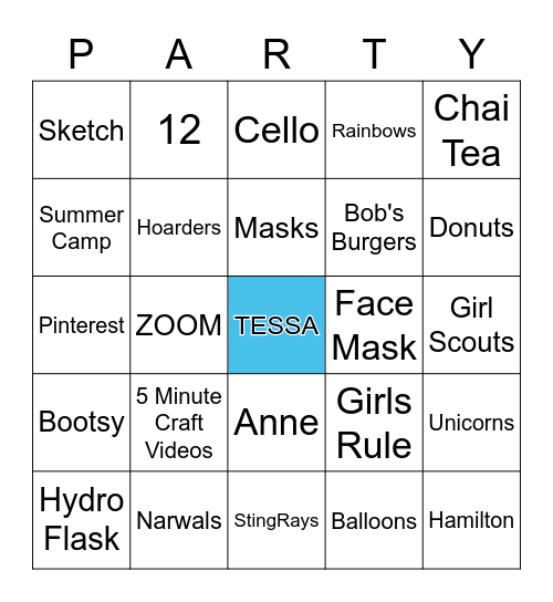 Tessa's Quarantine Birthday Bingo Card