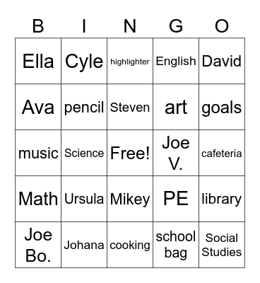 Ursula Bingo Card