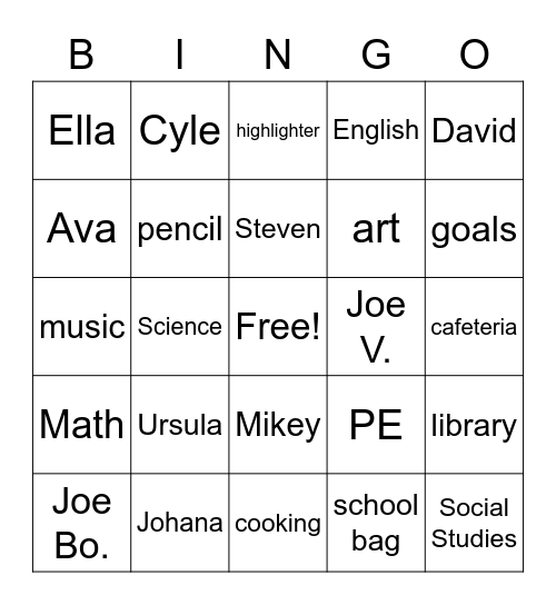 Ursula Bingo Card