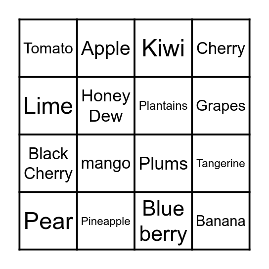 Fruit-filled Bingo Card