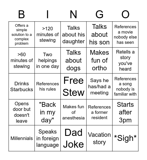 Bingo Stew Bingo Card