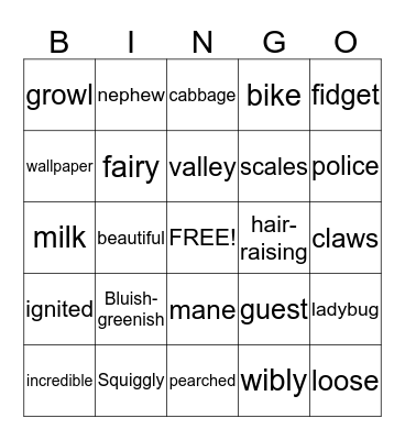Grandma and Pajama Night! Bingo Card
