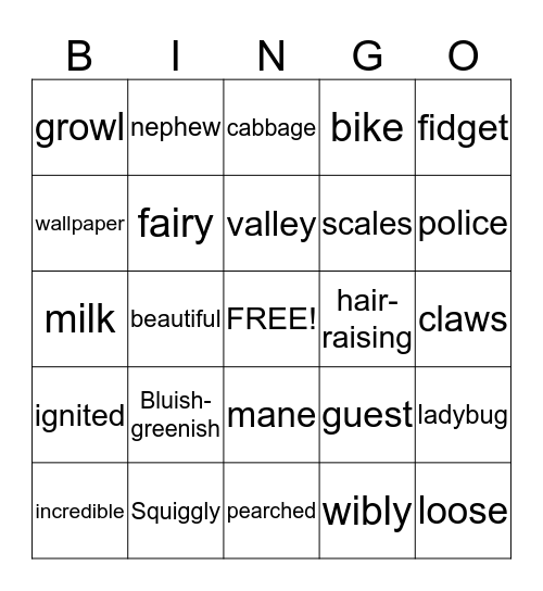Grandma and Pajama Night! Bingo Card