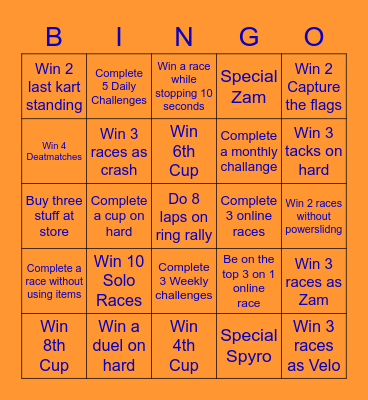 Crash Team Racing Bingo Card