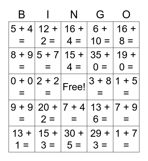 Math! Bingo Card