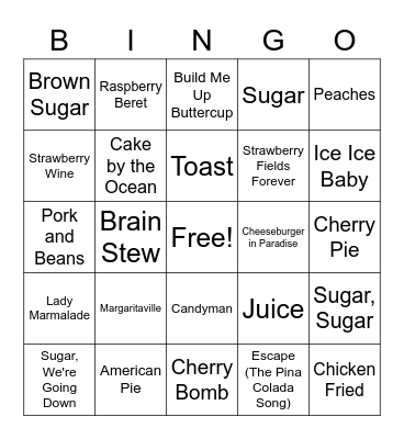 FS Music Bingo - Food Bingo Card