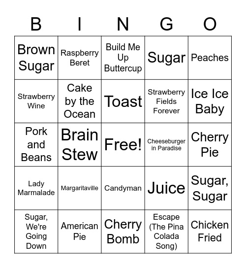 FS Music Bingo - Food Bingo Card