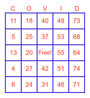 COVID BINGO Card