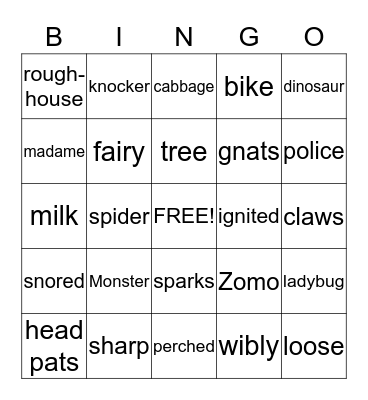 Grandma and Pajama Night! Bingo Card