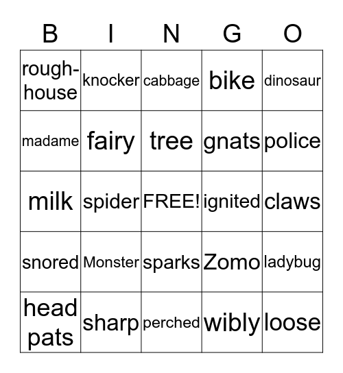 Grandma and Pajama Night! Bingo Card