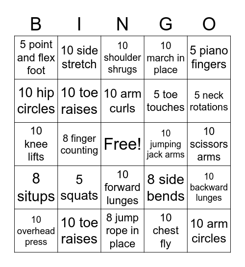 FITNESS BINGO Card
