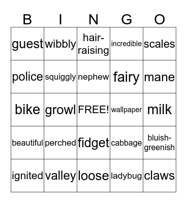 Grandma and Pajama Night! Bingo Card