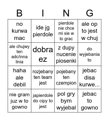 olo bingo i chuj Bingo Card